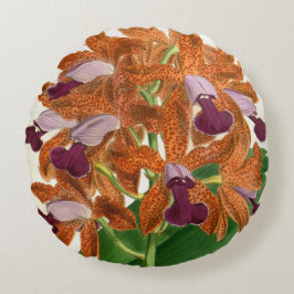 カトレヤグッタタレオポリディヴィンテージリンデニアオーキッド ラウンドクッション