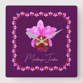 カトレヤパーソナライズされたオーキッドモチーフプリント スクエア壁時計