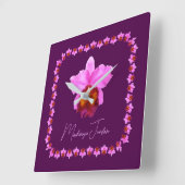 カトレヤパーソナライズされたオーキッドモチーフプリント スクエア壁時計 (傾斜)