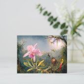 カトレヤ・オーキッドとハミングバード3羽 ポストカード (スタンド正面)