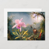 カトレヤ・オーキッドとハミングバード3羽 ポストカード (正面/裏面)