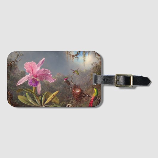 カトレヤ・オーキッドと3羽のハミングバード ラゲッジタグ (正面横)