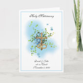 カト伝統的リック宗教青フローラ結婚ズ 招待状 (正面)