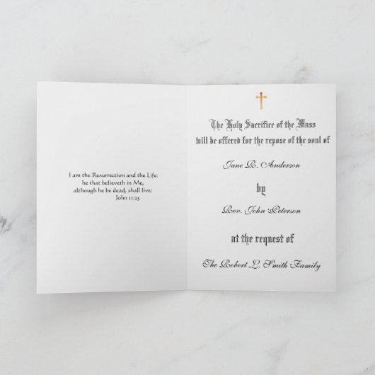 カト伝統的リック悔やみや弔慰のマスサファリング十字架  カード (内部)