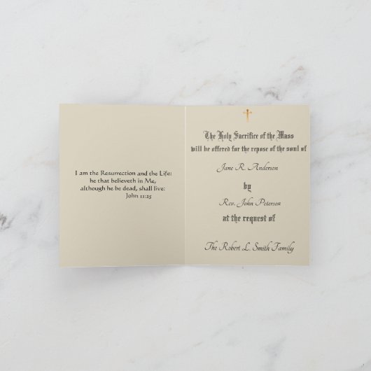 カト伝統的リック悔やみや弔慰のマスサファリング十字架 カード (内部)