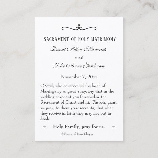 カト伝統的リック結婚式の引き出物聖書 名刺 (裏面)