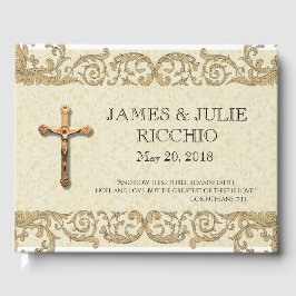 カト伝統的リッ結婚クの金ゴールドの十字架 ゲストブック