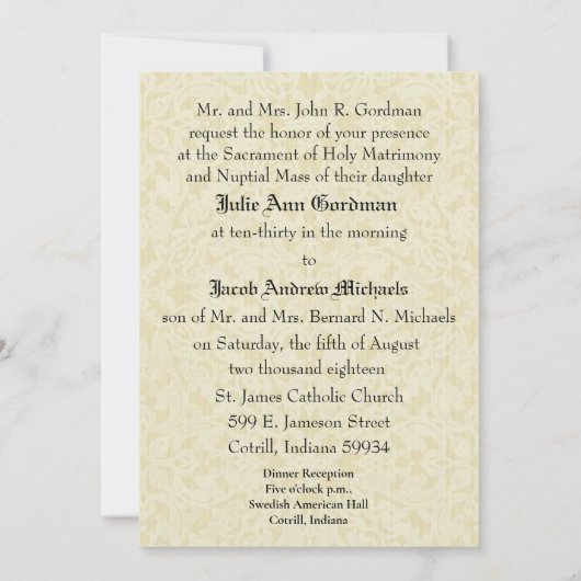 カト伝統的リ結婚ック金ゴールド招待状 招待状 (裏面)