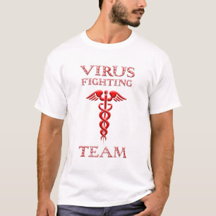 カドゥセウスのウイルスと戦うチームが白に赤 Tシャツ