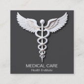 カドゥセウスのクリーン白の詳細な暖かい灰色の医療 スクエア名刺 (正面)