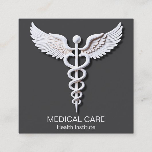 カドゥセウスのクリーン白の詳細な暖かい灰色の医療 スクエア名刺 (正面)