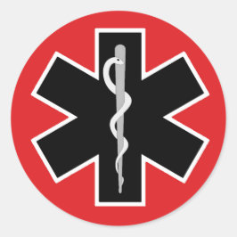 カドゥセウスの医療記号（赤い白の黒） ラウンドシール