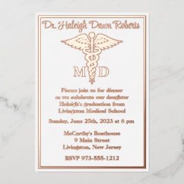 カドゥセウス医学校卒業白番/バラ金ゴールド 箔招待状