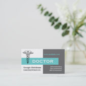 カドゥセウス医師ミニマリスト灰色、白、アクア 名刺 (スタンド正面)