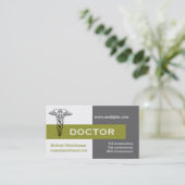 カドゥセウス医師ミニマリスト灰色、白、オリーブ 名刺 (スタンド正面)