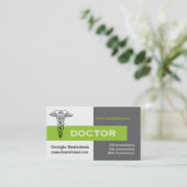 カドゥセウス医師ミニマリスト灰色、白、緑 名刺 (スタンド正面)