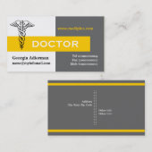カドゥセウス医師ミニマリスト灰色、白、黄色 名刺 (正面/裏面)