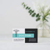 カドゥセウス医師ミニマリスト黒、白、アクア 名刺 (スタンド正面)