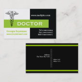 カドゥセウス医師ミニマリスト黒、白、緑 名刺 (正面/裏面)