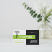 カドゥセウス医師ミニマリスト黒、白、緑 名刺 (スタンド正面)