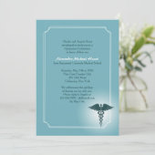 カドゥセウス医療気にティール(緑がかった色)卒業招待状 招待状 (スタンド正面)