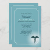 カドゥセウス医療気にティール(緑がかった色)卒業招待状 招待状 (正面/裏面)