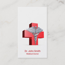 カドゥセウス医療用シルバー3D十字赤 名刺