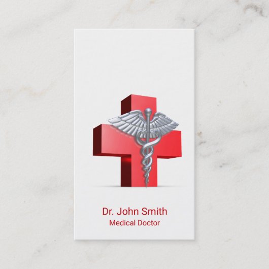 カドゥセウス医療用シルバー3D十字赤 名刺 (正面)