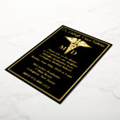 カドゥセウス医科学校卒業、ブラック/金ゴールド 箔招待状 (回転した状態)