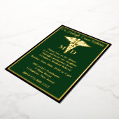 カドゥセウス医科学校卒業、緑/金ゴールド 箔招待状 (回転した状態)
