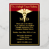 カドゥセウス医科学校卒業、黒/赤 箔招待状 (正面)