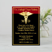 カドゥセウス医科学校卒業、黒/赤 箔招待状 (立ち正面)