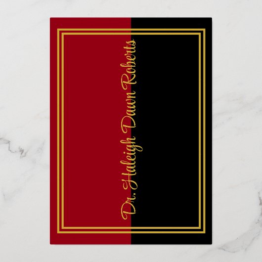 カドゥセウス医科学校卒業、黒/赤 箔招待状 (裏面)