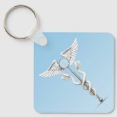 カドゥセウス歯科ホワイト鏡歯ブラシメディカル キーホルダー (正面)