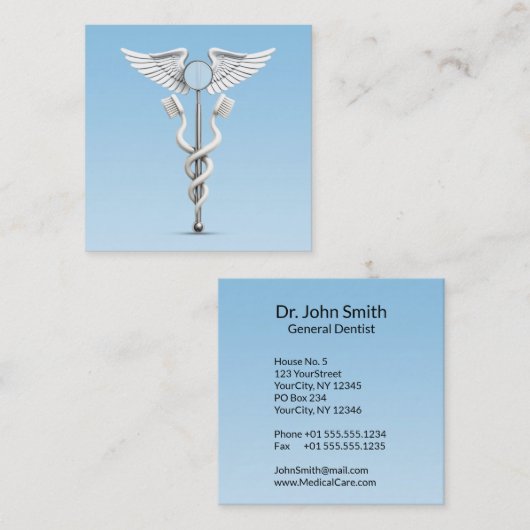 カドゥセウス歯科鏡白歯ブラシメディカル スクエア名刺 (正面/裏面)