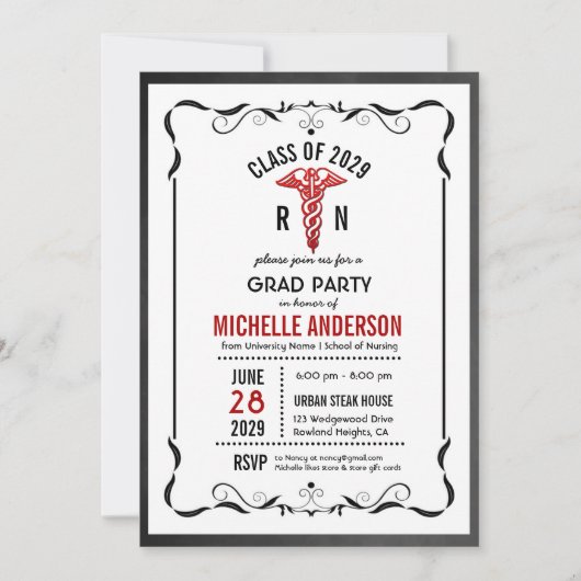 カドゥセウス記号メディカルスクール写真卒業 招待状 (正面)