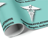 カドゥセウス記号ライム成人医師祝辞 ラッピングペーパー (ロールコーナー)