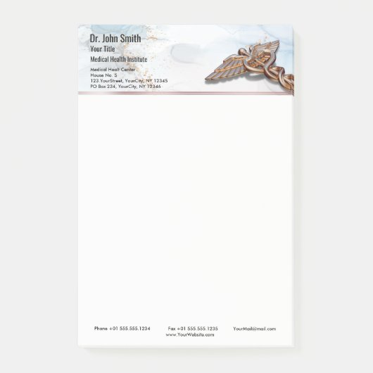 カドゥセウス銅バラ金ゴールドメディカルラグジュアリーマーブル ポストイット (正面)