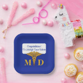 カドゥセウス・ブルー&金ゴールド医学部卒業 ペーパープレート (パーティー)