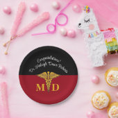 カドゥセウス・レッド&ブラック医学部卒業 ペーパープレート (パーティー)