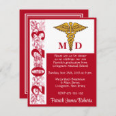 カドゥセウス・レッド&ホワイト医学部卒業 招待状 (正面/裏面)