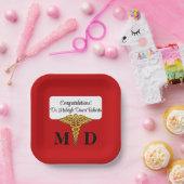 カドゥセウス・レッド&金ゴールド医学部卒業 ペーパープレート (パーティー)