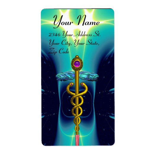 カドゥセウス、鮮やか金ゴールドアメジスト、ブルーターカーゼ ラベル (正面)