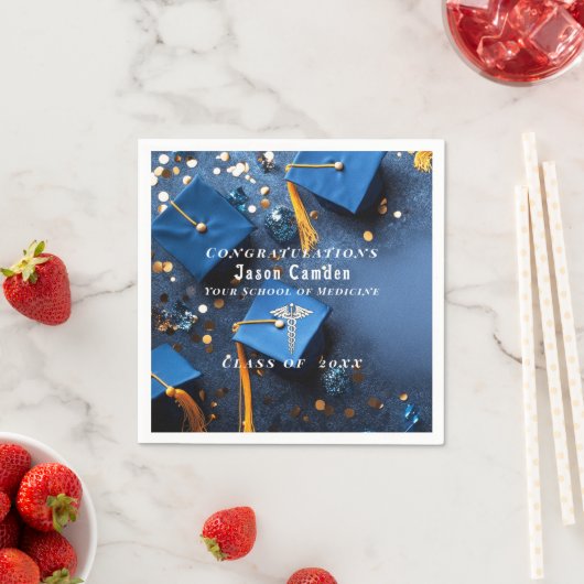 カドゥセエレガントス金ゴールドホワイト海軍ブルー卒業 スタンダードカクテルナプキン (インサイチュ)