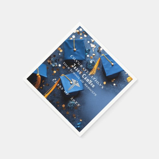 カドゥセエレガントス金ゴールドホワイト海軍ブルー卒業 スタンダードカクテルナプキン (角)
