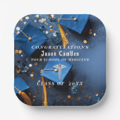 カドゥセエレガントス金ゴールドホワイト海軍ブルー卒業 ペーパープレート (正面)