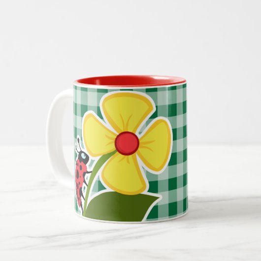 カドミウムの緑のギンガム; てんとう虫 ツートーンマグカップ (正面左)