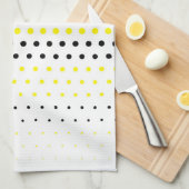 カドミウムイエローおよびブラック水玉模様 キッチンタオル (四つ折り)