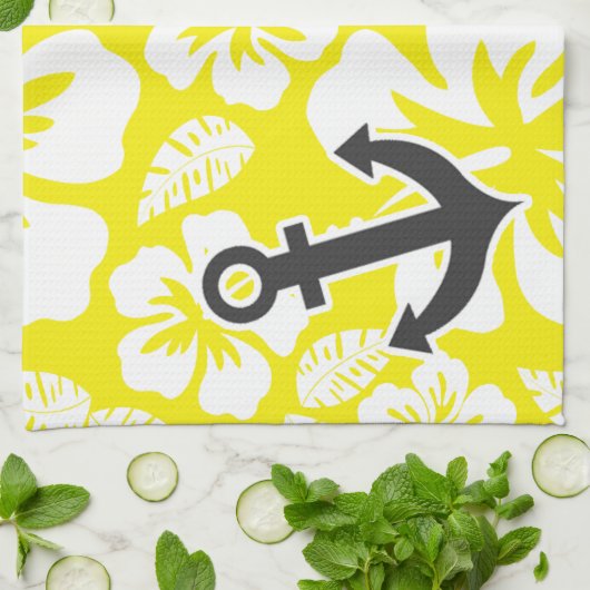 カドミウムイエロートロピカルハイビスカス;いかり キッチンタオル (折り畳み)