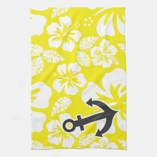 カドミウムイエロートロピカルハイビスカス;いかり キッチンタオル (縦)